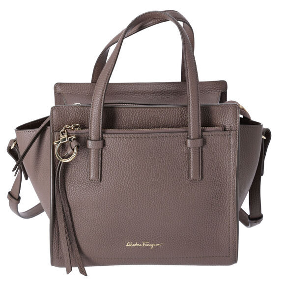 Salvatore Ferragamo Amy Handbag Gray Beige Leather Small Crossbody - Picture 1 of 8